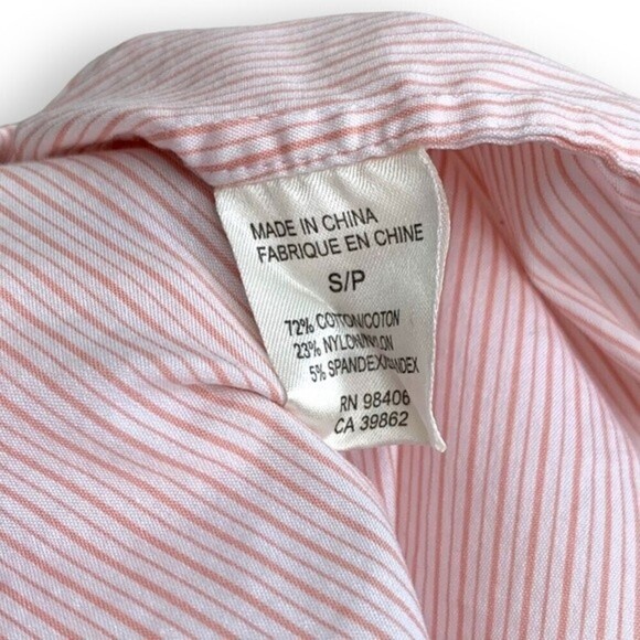 Theory Shirt Button Down Long Sleeve Orange White Stripe - Picture 9 of 9